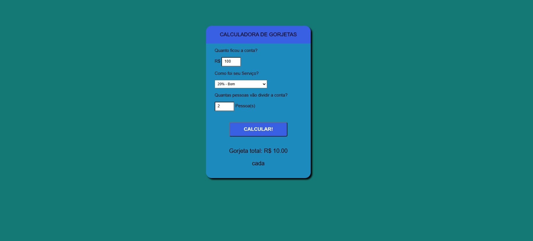 Calculadora de Gorjetas